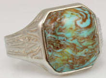 Load image into Gallery viewer, Antique Art Deco Ostby Barton Natural RARE SWIRLING MATRIX Turquoise 10k Solid White Gold Men&#39;s Ring