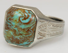 Load image into Gallery viewer, Antique Art Deco Ostby Barton Natural RARE SWIRLING MATRIX Turquoise 10k Solid White Gold Men&#39;s Ring