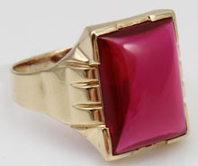 Load image into Gallery viewer, Antique 1920&#39;s Art Deco SIGNED Bock-Lewis Jewelry of NY LARGE 13ct Ruby 10k Solid Gold Men&#39;s Ring