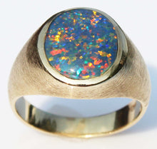 Load image into Gallery viewer, HEAVY Vintage 1940&#39;s BRIGHT TRUE RAINBOW Black Natural Opal 10k Solid Yellow Gold Men&#39;s Ring