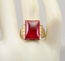 Load image into Gallery viewer, Antique 1920&#39;s Art Deco SIGNED Bock-Lewis Jewelry of NY LARGE 13ct Ruby 10k Solid Gold Men&#39;s Ring