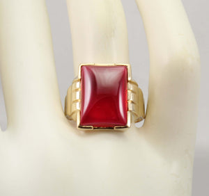 Antique 1920's Art Deco SIGNED Bock-Lewis Jewelry of NY LARGE 13ct Ruby 10k Solid Gold Men's Ring