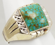 Load image into Gallery viewer, Antique 1920&#39;s Art Deco VERY RARE Birdseye Water Web Natural Turquoise Silver &amp; 10k Gold Men&#39;s Ring