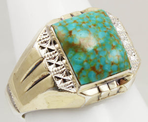 Antique 1920's Art Deco VERY RARE Birdseye Water Web Natural Turquoise Silver & 10k Gold Men's Ring