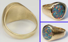 Load image into Gallery viewer, HEAVY Vintage 1940&#39;s BRIGHT TRUE RAINBOW Black Natural Opal 10k Solid Yellow Gold Men&#39;s Ring