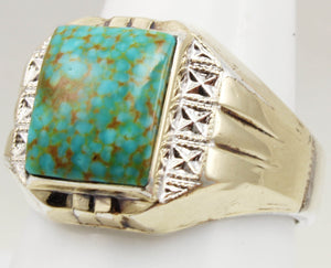 Antique 1920's Art Deco VERY RARE Birdseye Water Web Natural Turquoise Silver & 10k Gold Men's Ring