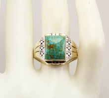 Load image into Gallery viewer, Antique 1920&#39;s Art Deco VERY RARE Birdseye Water Web Natural Turquoise Silver &amp; 10k Gold Men&#39;s Ring