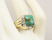 Load image into Gallery viewer, Antique 1920&#39;s Art Deco VERY RARE Birdseye Water Web Natural Turquoise Silver &amp; 10k Gold Men&#39;s Ring