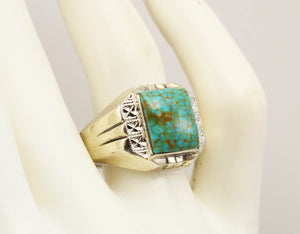 Antique 1920's Art Deco VERY RARE Birdseye Water Web Natural Turquoise Silver & 10k Gold Men's Ring