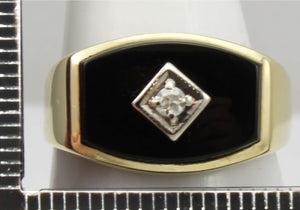 Vintage 1940's Natural & Genuine Antique Cut Diamond & Onyx 10k Solid Yellow & White Gold Men's Ring