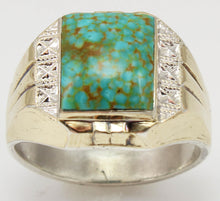 Load image into Gallery viewer, Antique 1920&#39;s Art Deco VERY RARE Birdseye Water Web Natural Turquoise Silver &amp; 10k Gold Men&#39;s Ring