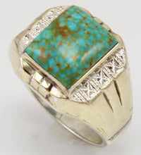 Load image into Gallery viewer, Antique 1920&#39;s Art Deco VERY RARE Birdseye Water Web Natural Turquoise Silver &amp; 10k Gold Men&#39;s Ring