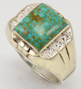 Antique 1920's Art Deco VERY RARE Birdseye Water Web Natural Turquoise Silver & 10k Gold Men's Ring