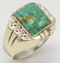 Load image into Gallery viewer, Antique 1920&#39;s Art Deco VERY RARE Birdseye Water Web Natural Turquoise Silver &amp; 10k Gold Men&#39;s Ring