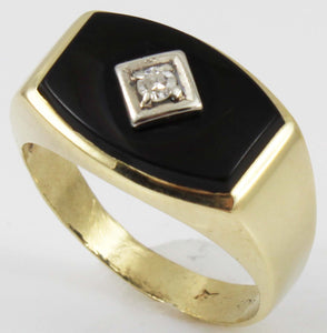 Vintage 1940's Natural & Genuine Antique Cut Diamond & Onyx 10k Solid Yellow & White Gold Men's Ring