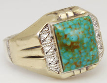 Load image into Gallery viewer, Antique 1920&#39;s Art Deco VERY RARE Birdseye Water Web Natural Turquoise Silver &amp; 10k Gold Men&#39;s Ring