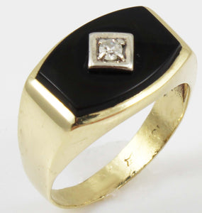 Vintage 1940's Natural & Genuine Antique Cut Diamond & Onyx 10k Solid Yellow & White Gold Men's Ring