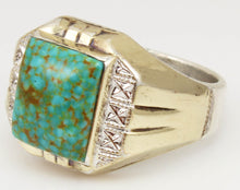 Load image into Gallery viewer, Antique 1920&#39;s Art Deco VERY RARE Birdseye Water Web Natural Turquoise Silver &amp; 10k Gold Men&#39;s Ring