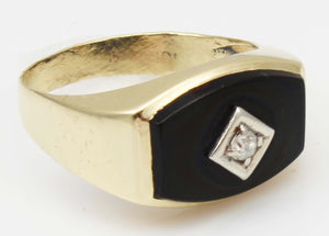 Vintage 1940's Natural & Genuine Antique Cut Diamond & Onyx 10k Solid Yellow & White Gold Men's Ring