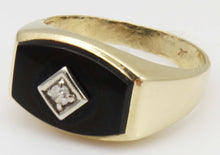 Load image into Gallery viewer, Vintage 1940&#39;s Natural &amp; Genuine Antique Cut Diamond &amp; Onyx 10k Solid Yellow &amp; White Gold Men&#39;s Ring