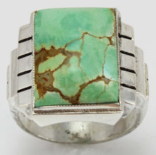 Load image into Gallery viewer, Antique Art Deco Ostby &amp; Barton LARGE RARE Natural #8 Mine Nevada Turquoise Solid Silver Men&#39;s Ring