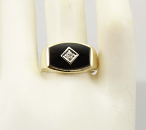 Vintage 1940's Natural & Genuine Antique Cut Diamond & Onyx 10k Solid Yellow & White Gold Men's Ring