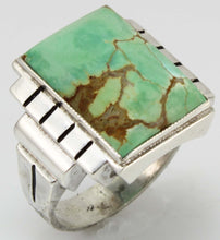 Load image into Gallery viewer, Antique Art Deco Ostby &amp; Barton LARGE RARE Natural #8 Mine Nevada Turquoise Solid Silver Men&#39;s Ring