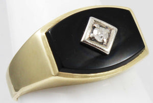 Vintage 1940's Natural & Genuine Antique Cut Diamond & Onyx 10k Solid Yellow & White Gold Men's Ring