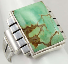 Load image into Gallery viewer, Antique Art Deco Ostby &amp; Barton LARGE RARE Natural #8 Mine Nevada Turquoise Solid Silver Men&#39;s Ring