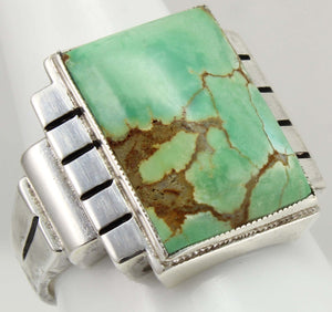 Antique Art Deco Ostby & Barton LARGE RARE Natural #8 Mine Nevada Turquoise Solid Silver Men's Ring