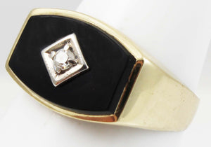 Vintage 1940's Natural & Genuine Antique Cut Diamond & Onyx 10k Solid Yellow & White Gold Men's Ring