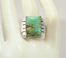 Load image into Gallery viewer, Antique Art Deco Ostby &amp; Barton LARGE RARE Natural #8 Mine Nevada Turquoise Solid Silver Men&#39;s Ring