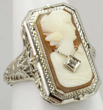 Load image into Gallery viewer, Antique 1920&#39;s Art Deco Habille Diamond Cameo Persian Turquoise 14k White Gold Cocktail Flip Ring