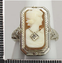 Load image into Gallery viewer, Antique 1920&#39;s Art Deco Habille Diamond Cameo Persian Turquoise 14k White Gold Cocktail Flip Ring