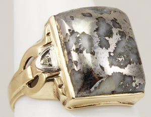 Antique Art Deco SIGNED Art Deco VERY RARE Silver Gold in Quartz & Diamond 10k Solid Gold Men's Ring