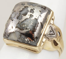 Load image into Gallery viewer, Antique Art Deco SIGNED Art Deco VERY RARE Silver Gold in Quartz &amp; Diamond 10k Solid Gold Men&#39;s Ring