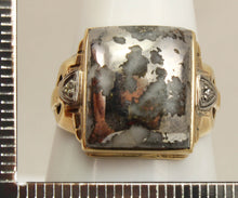 Load image into Gallery viewer, Antique Art Deco SIGNED Art Deco VERY RARE Silver Gold in Quartz &amp; Diamond 10k Solid Gold Men&#39;s Ring