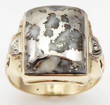 Load image into Gallery viewer, Antique Art Deco SIGNED Art Deco VERY RARE Silver Gold in Quartz &amp; Diamond 10k Solid Gold Men&#39;s Ring