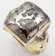 Load image into Gallery viewer, Antique Art Deco SIGNED Art Deco VERY RARE Silver Gold in Quartz &amp; Diamond 10k Solid Gold Men&#39;s Ring