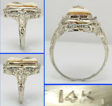 Load image into Gallery viewer, Antique 1920&#39;s Art Deco Habille Diamond Cameo Persian Turquoise 14k White Gold Cocktail Flip Ring