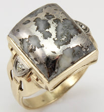 Load image into Gallery viewer, Antique Art Deco SIGNED Art Deco VERY RARE Silver Gold in Quartz &amp; Diamond 10k Solid Gold Men&#39;s Ring