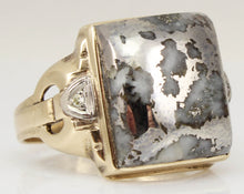 Load image into Gallery viewer, Antique Art Deco SIGNED Art Deco VERY RARE Silver Gold in Quartz &amp; Diamond 10k Solid Gold Men&#39;s Ring