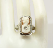 Load image into Gallery viewer, Antique 1920&#39;s Art Deco Habille Diamond Cameo Persian Turquoise 14k White Gold Cocktail Flip Ring