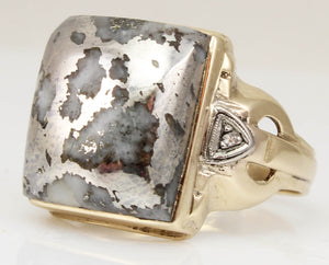 Antique Art Deco SIGNED Art Deco VERY RARE Silver Gold in Quartz & Diamond 10k Solid Gold Men's Ring