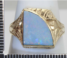 Load image into Gallery viewer, Antique SIGNED GOTHIC Kinsley &amp; Sons Art Deco Natural RAINBOW Opal 10k Solid Gold Men&#39;s Ring