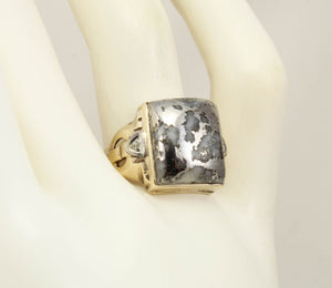 Antique Art Deco SIGNED Art Deco VERY RARE Silver Gold in Quartz & Diamond 10k Solid Gold Men's Ring