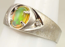 Load image into Gallery viewer, Vintage 1970s ORANGE/RED/GOLDEN &amp; GREEN Natural Solid Opal &amp; Diamond 10k Solid White Gold Men&#39;s Ring