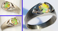 Load image into Gallery viewer, Vintage 1970s ORANGE/RED/GOLDEN &amp; GREEN Natural Solid Opal &amp; Diamond 10k Solid White Gold Men&#39;s Ring