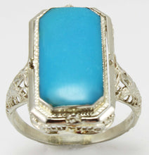 Load image into Gallery viewer, Antique 1920&#39;s Art Deco Habille Diamond Cameo Persian Turquoise 14k White Gold Cocktail Flip Ring