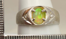 Load image into Gallery viewer, Vintage 1970s ORANGE/RED/GOLDEN &amp; GREEN Natural Solid Opal &amp; Diamond 10k Solid White Gold Men&#39;s Ring